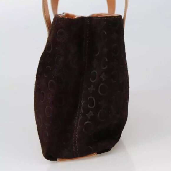 CELINE C Macadam Canvas Hand Bag Suede Brown Gold Auth - Picture 11 of 16